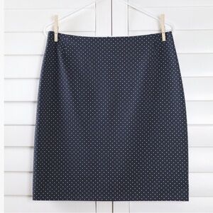 AKRIS PUNTO Navy White Polka Dot Ponte Stretch Pencil Skirt Size US 10